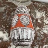 Vintage, vase, Fratelli Fanciullacci sgraffito, 50s, orange, leaf decoration, signed, numbered