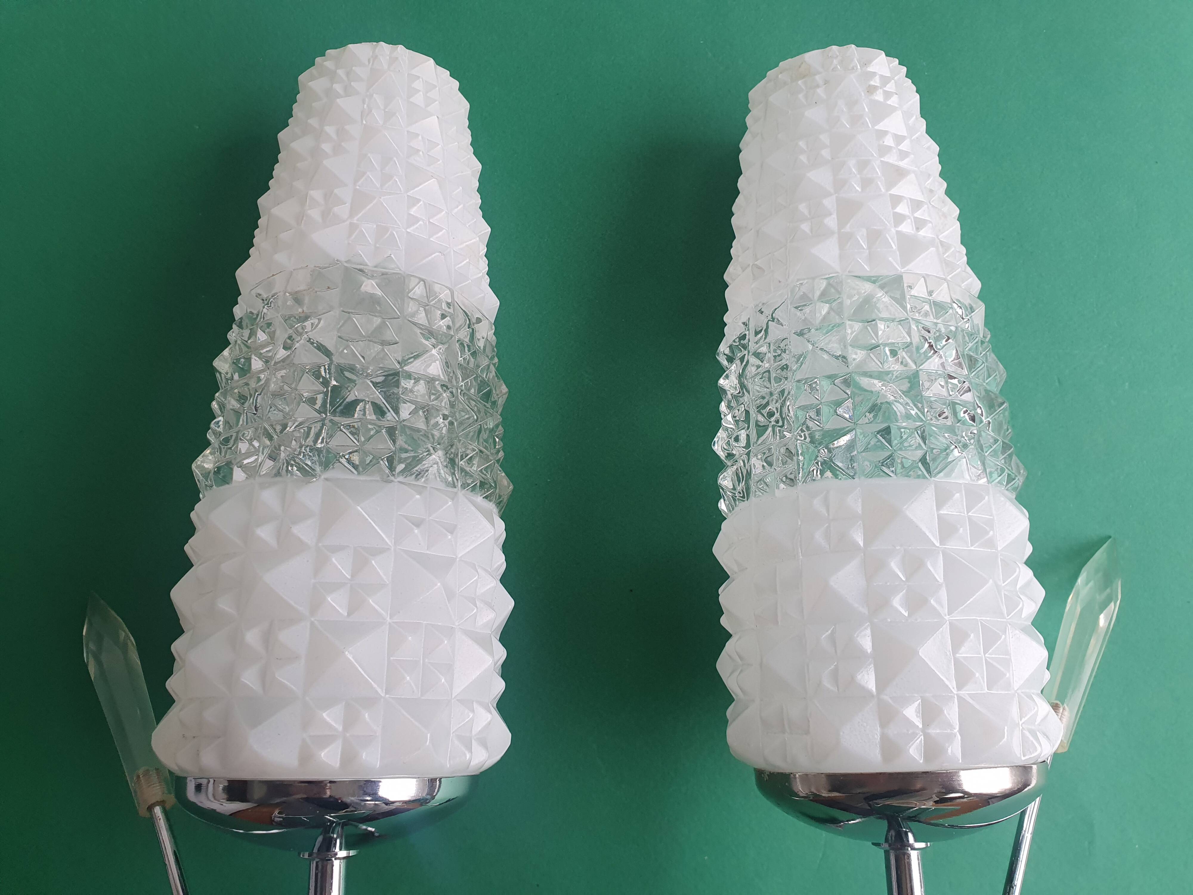 Pair of vintage tulip shaped globe chrome wall sconces
