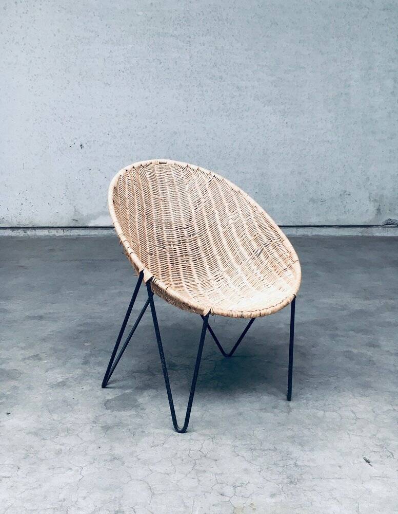 Mid-Century Modern Design Egg Basket Wicker Chairs, Italy, 1950s, Set of 3
