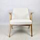 Pearl Boucle & Oak Armchair by Józef Chierowski, 1970s