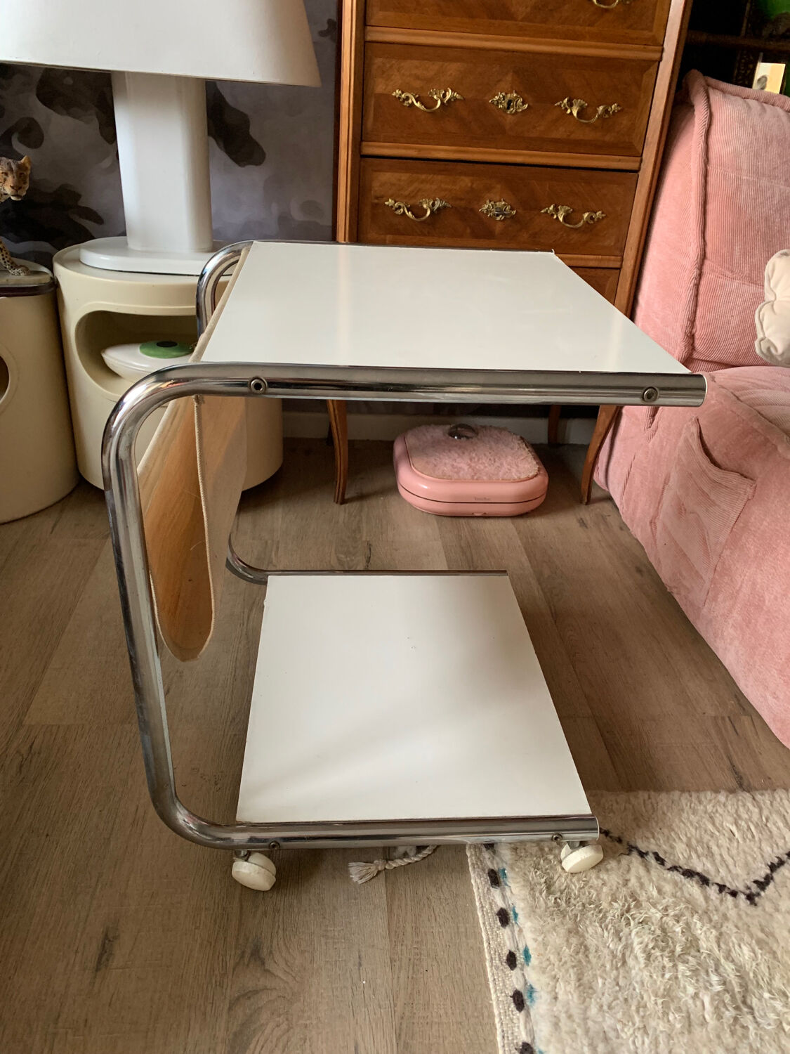 Chrome magazine holder coffee table from the 80s