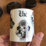 Set series of 5 pots with condiments or spices ceramic decoration dogs