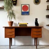 Freestanding teak desk, Denmark 60s/70s, vntg, mid-c modern