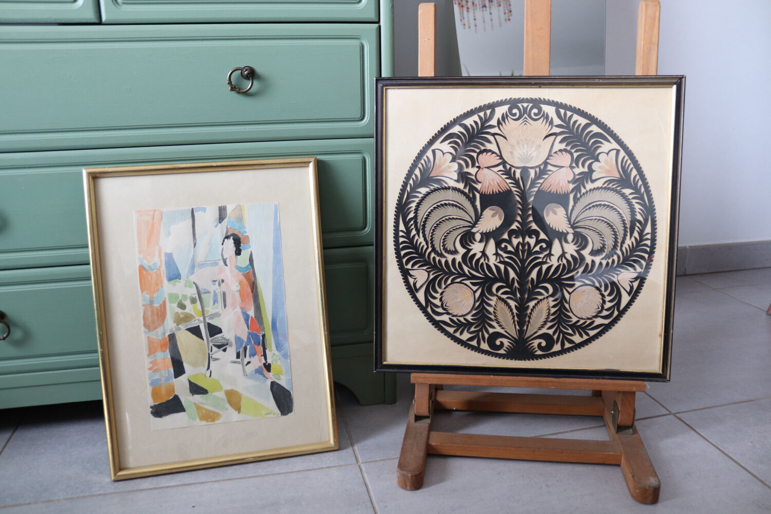 Decorative frame with roosters – vintage Polish découpage