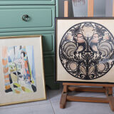 Decorative frame with roosters – vintage Polish découpage