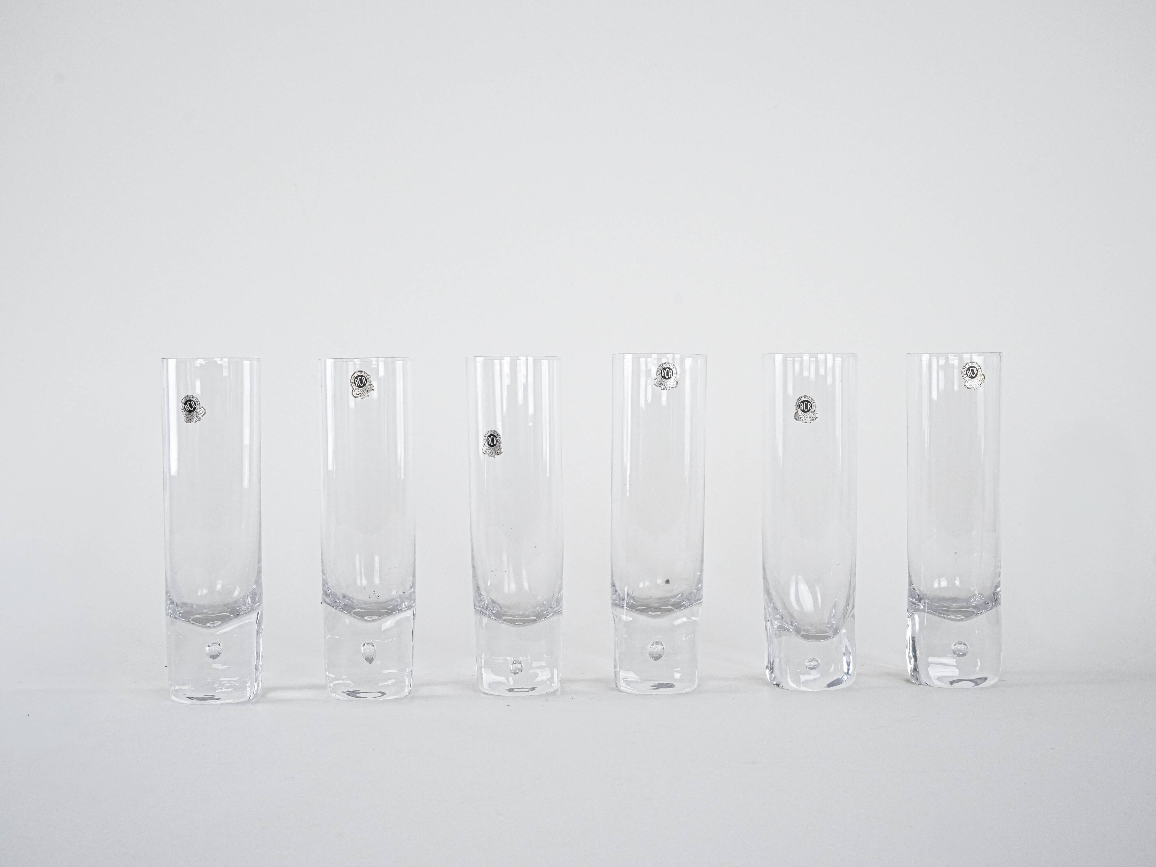 Set of crystal glasses, Italian design, 1970s,  RCR Cristalleria Italiana