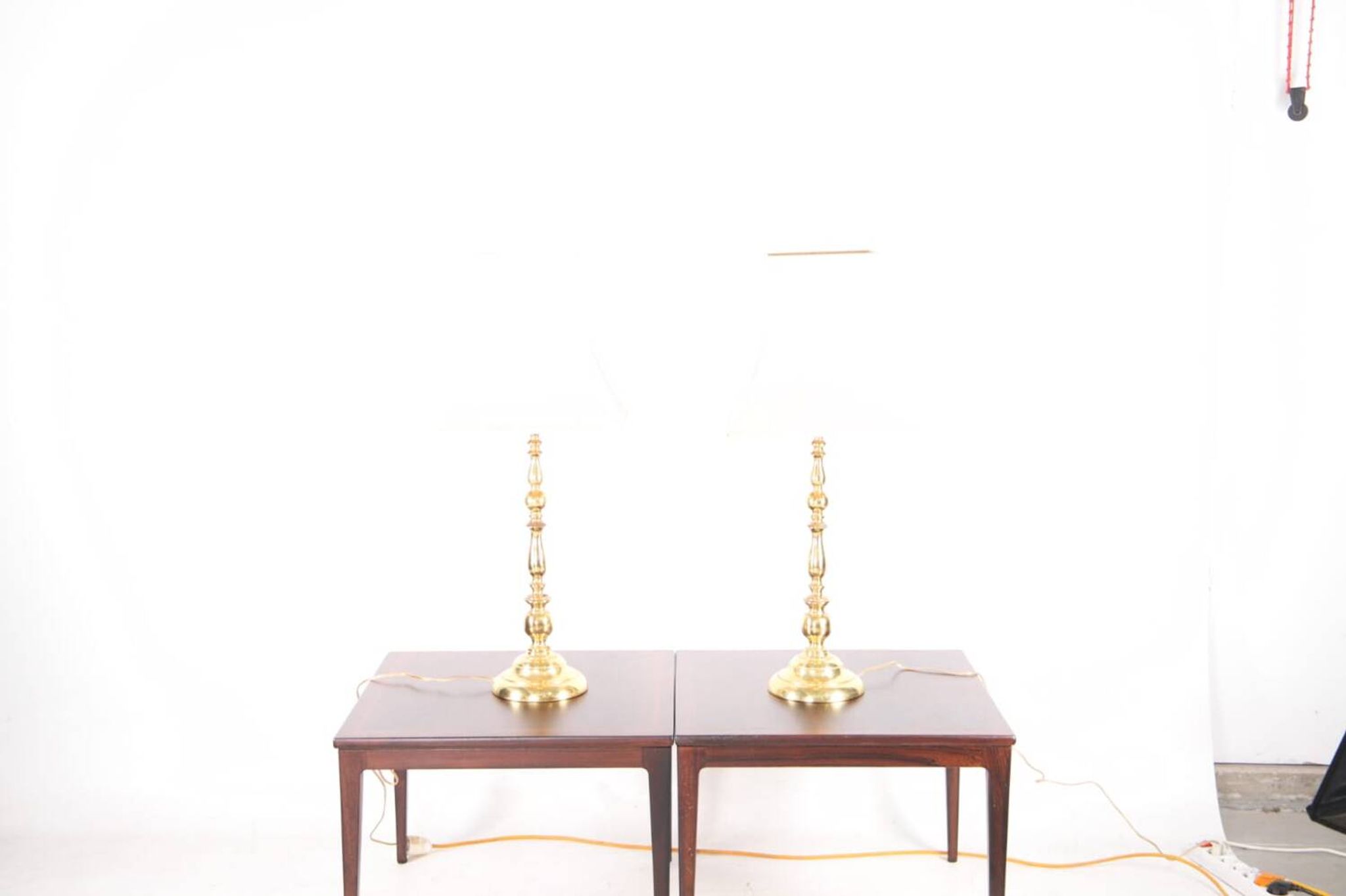 Pair of large brass lamps