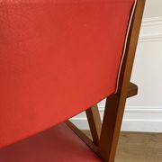 Vintage armchair from the 50s/60s – wood & red faux leather – Scandinavian style