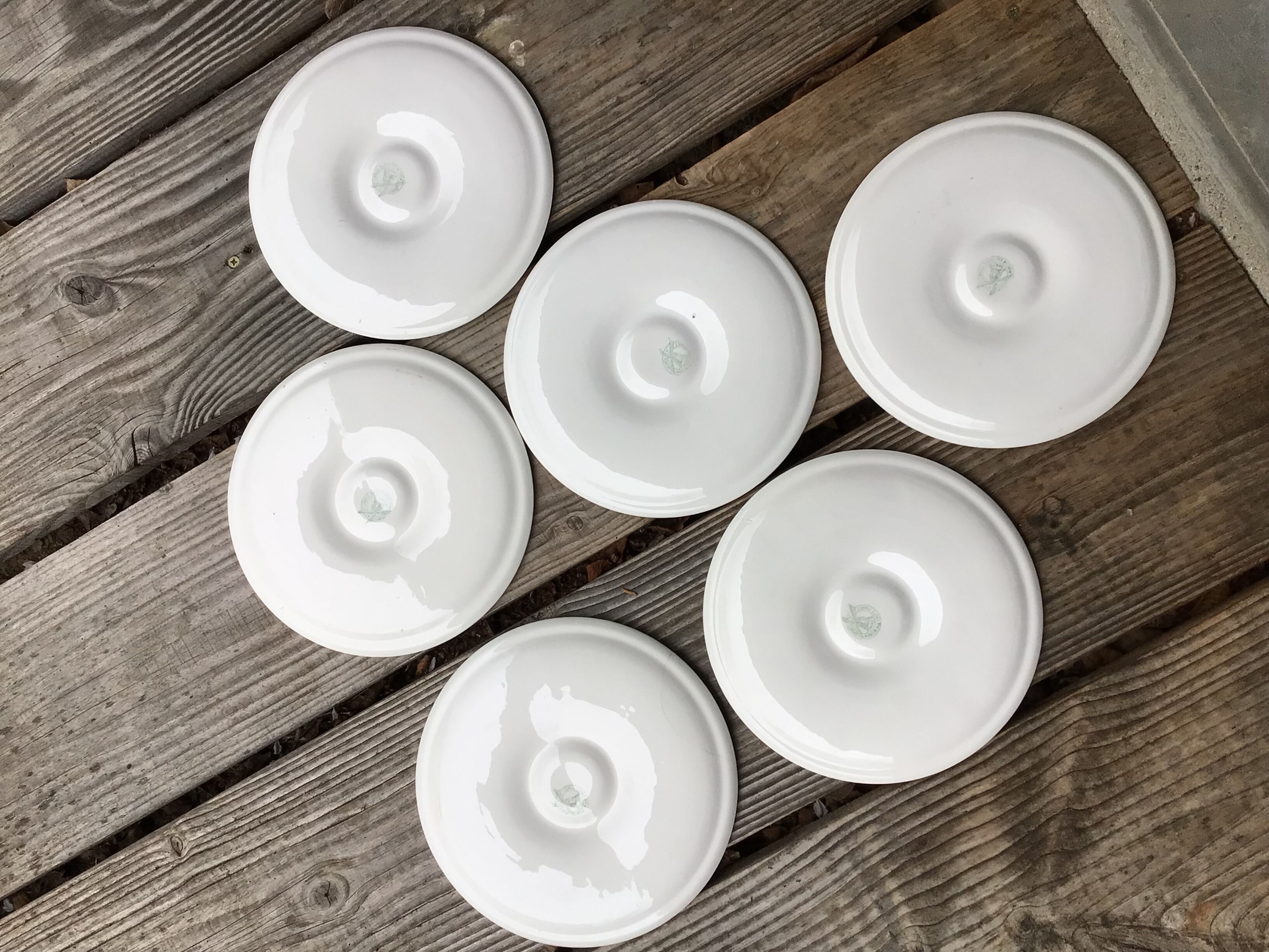 6 Oyster plates Moulin des Loups white and grey