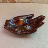 Old vallauris hand shaped brown ceramic pocket tray vintage decoration