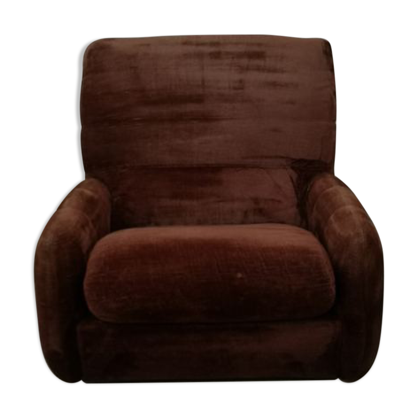 Vintage chocolate velvet armchair 1970 (roset line rock ducaroy)