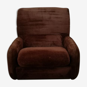 Fauteuil velours chocolat vintage 1970