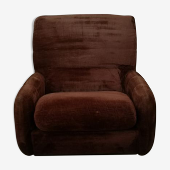 Vintage chocolate velvet armchair 1970 (roset line rock ducaroy)