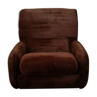 Fauteuil velours chocolat vintage 1970