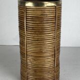 Pencil reed rattan and brass umbrella stand. or basket, Italy