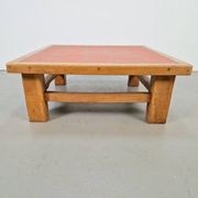 Brutalist Oak Coffee Table with Terracotta Tiles, 1950s