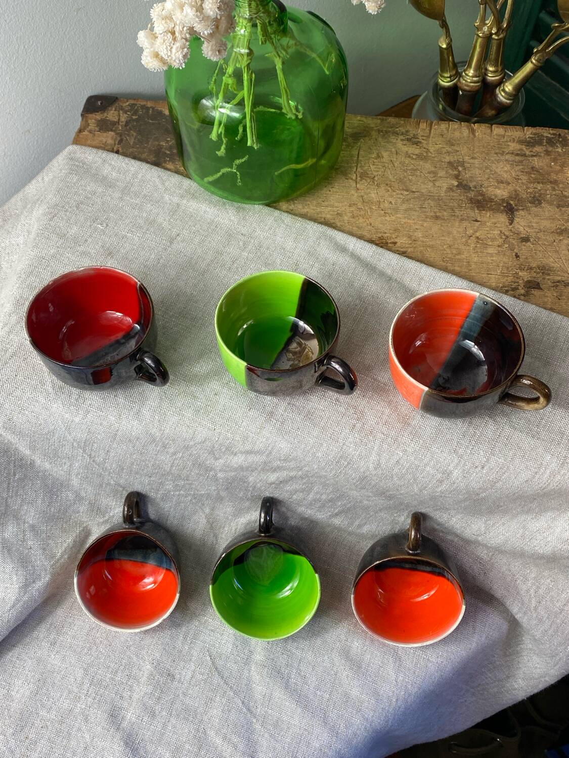 Six Vallauris ceramic coffee cups