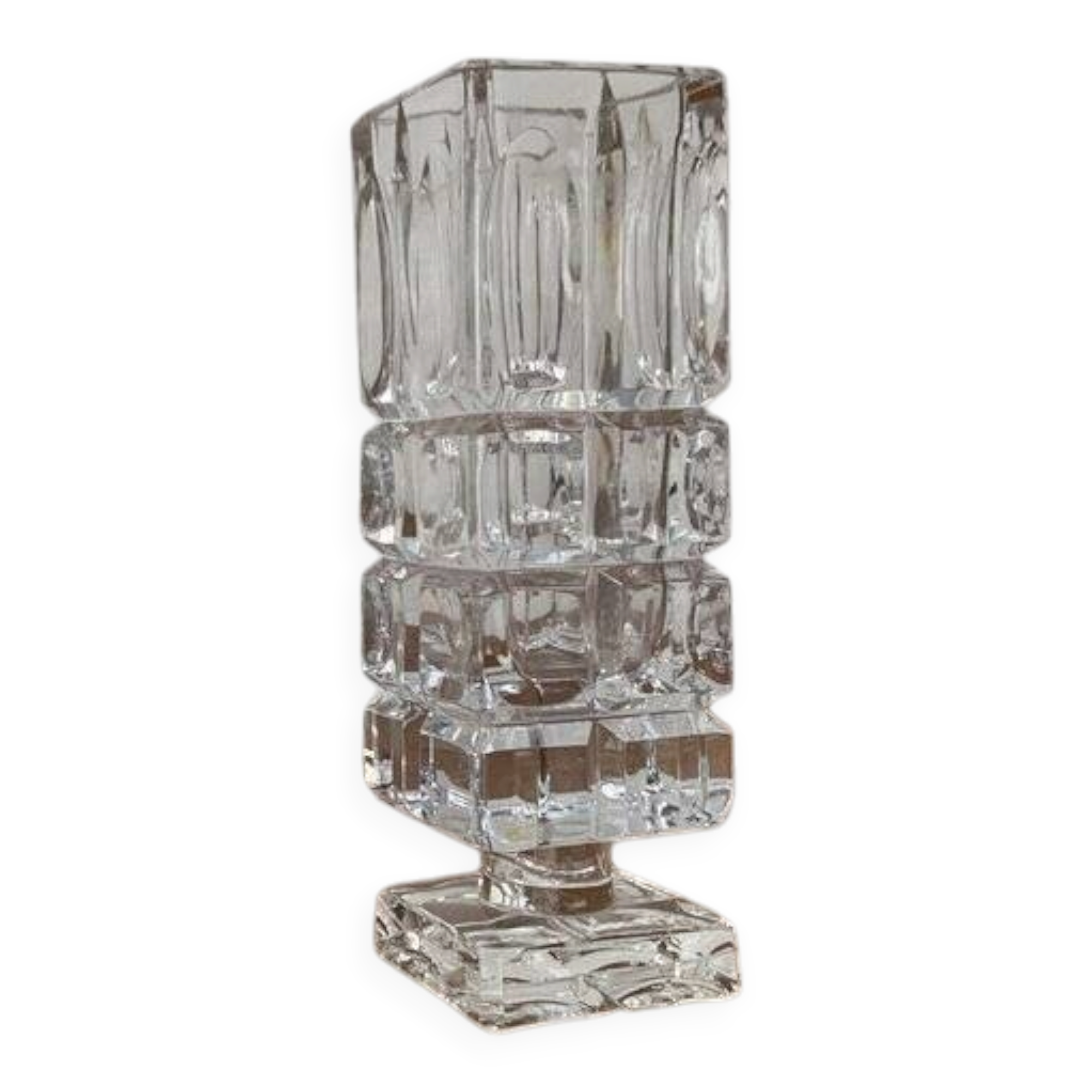 Vintage German Lead Crystal Block Vase, 1970s