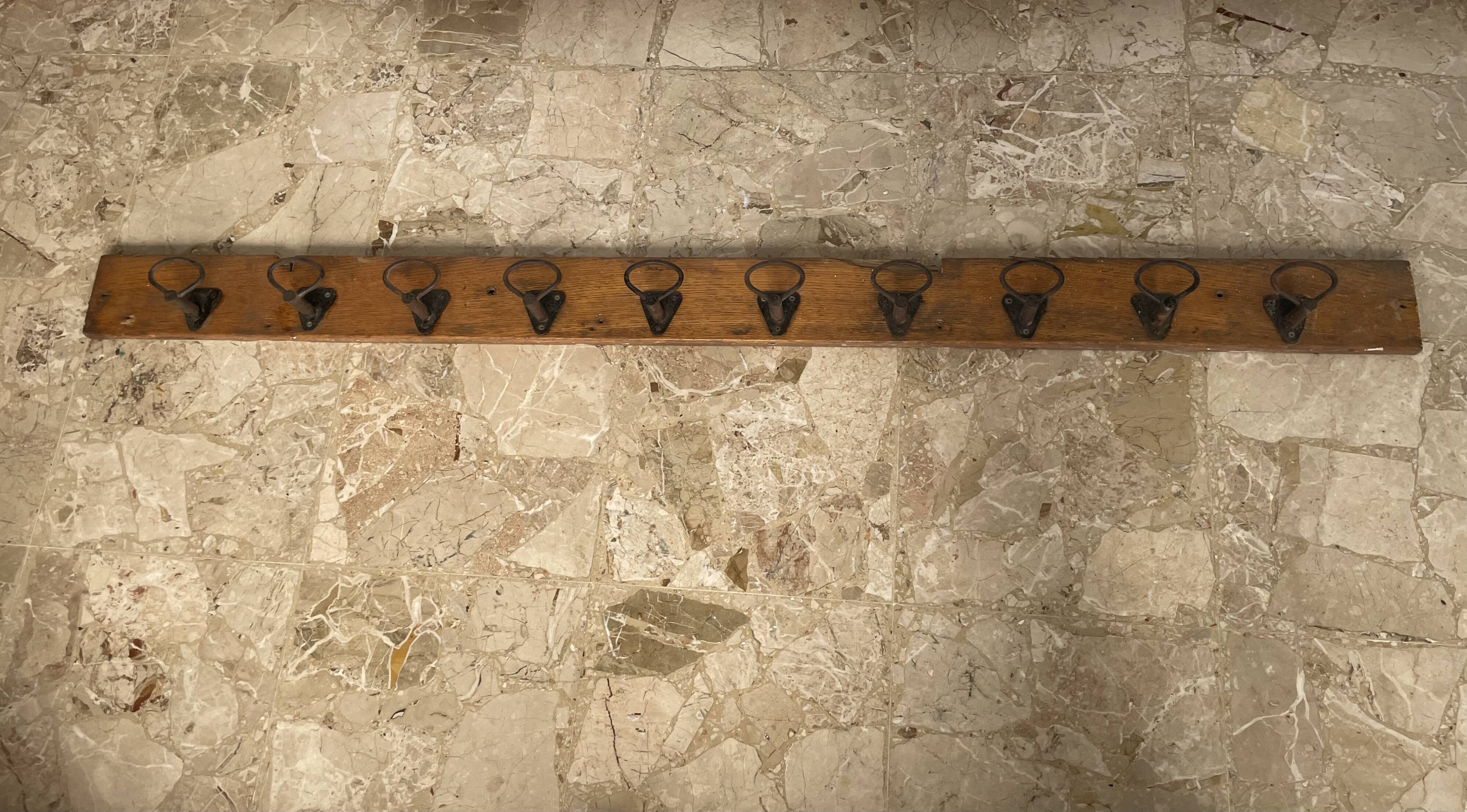 Long antique wall coat rack 186cm