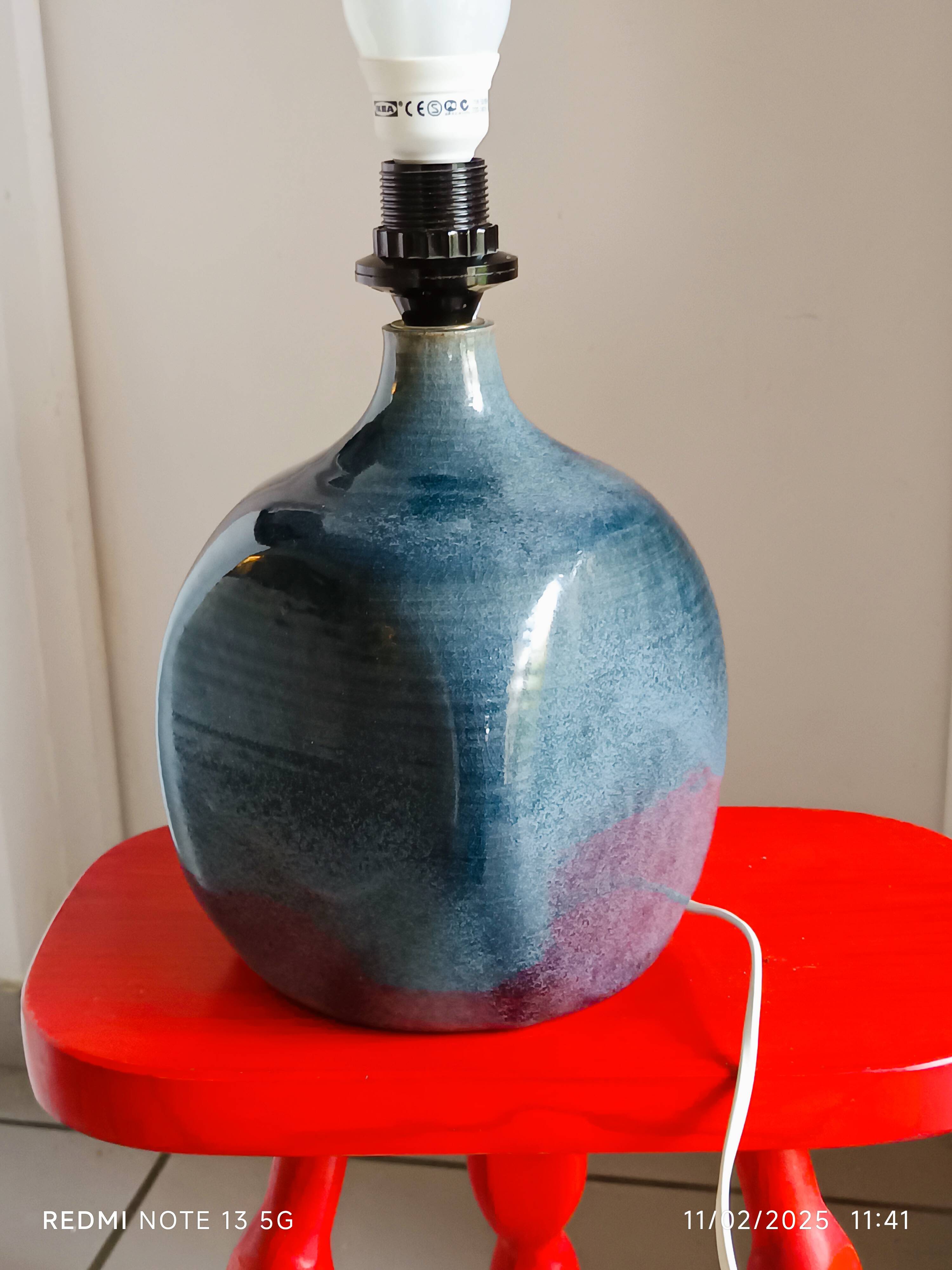 handmade lamp base glazed stoneware 70s blue