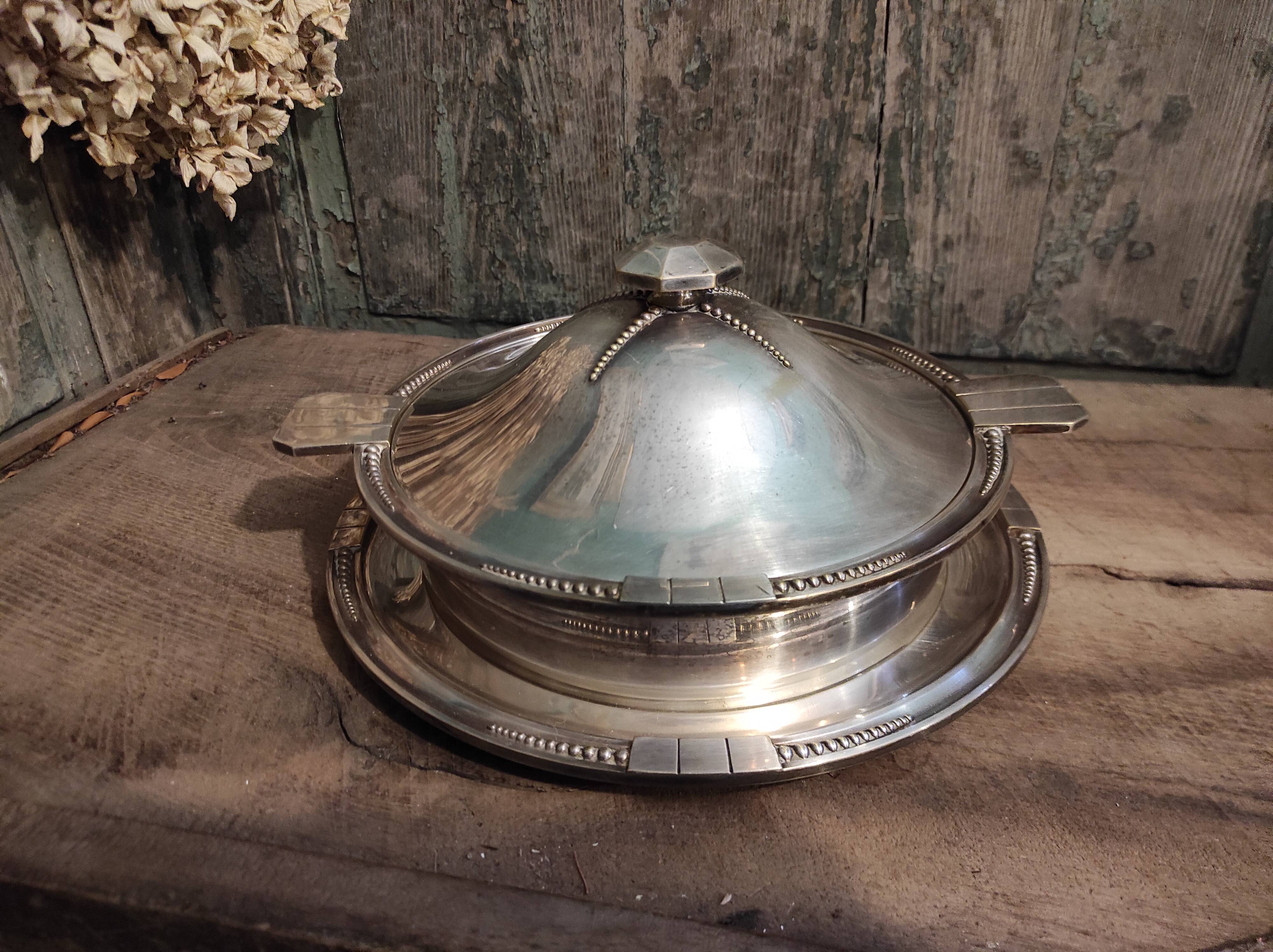 Art Deco silver plated serving dish with lid