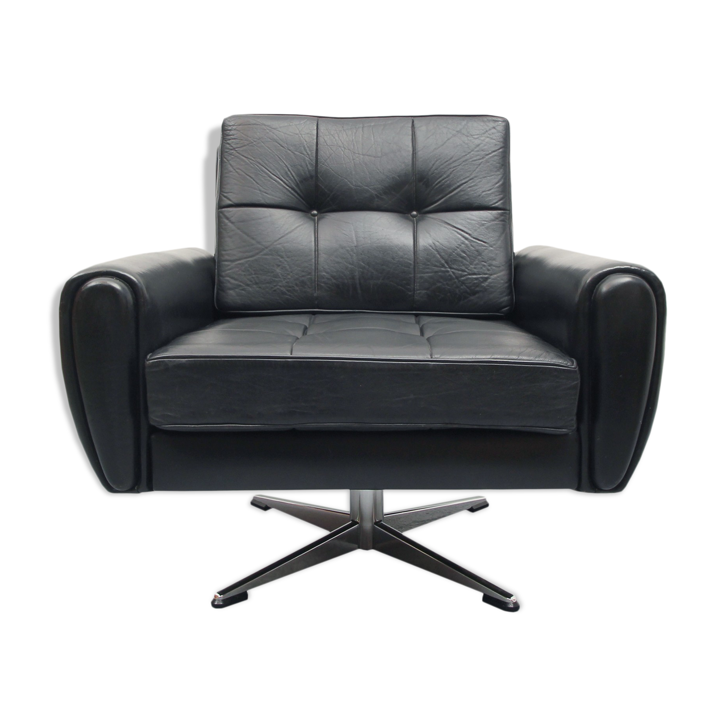 Chaise en cuir pivotant des années 1960 en noir