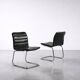 Vintage Mid-Century Minimalist Chrome and Black Leather Club Chairs