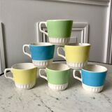set of 6 colorful coffee cups pop Digoin Sarreguemines 60s