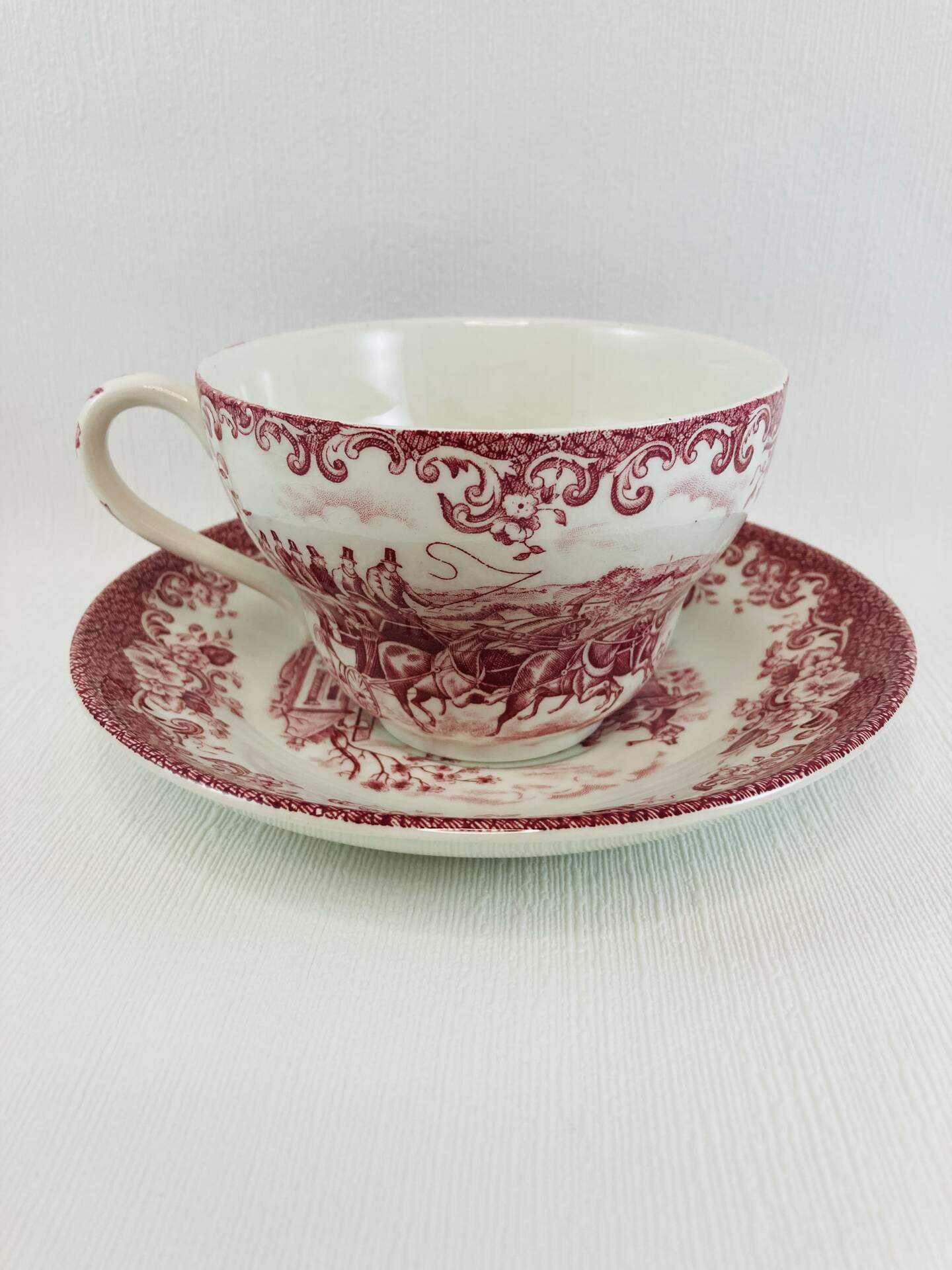 Breakfast Cup and Saucer Coaching Scenes Red by Johnson Bros