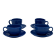 Set of 4 vintage blue ceramic cups and saucers.