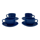 Ensemble de 4 tasses et soucoupes vintage en céramique bleue