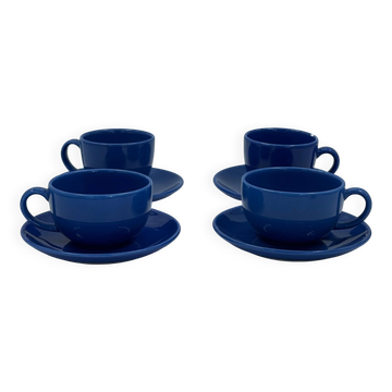 Ensemble de 4 tasses et soucoupes vintage en céramique bleue