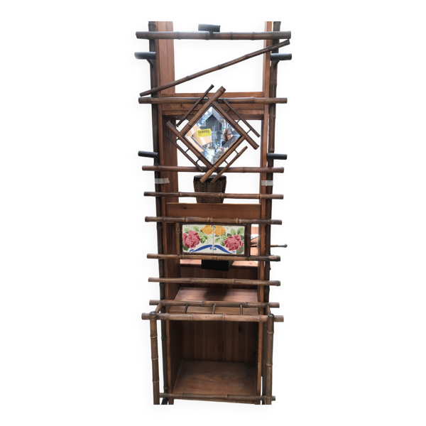 Porte manteau en bambou et miroir annees 50