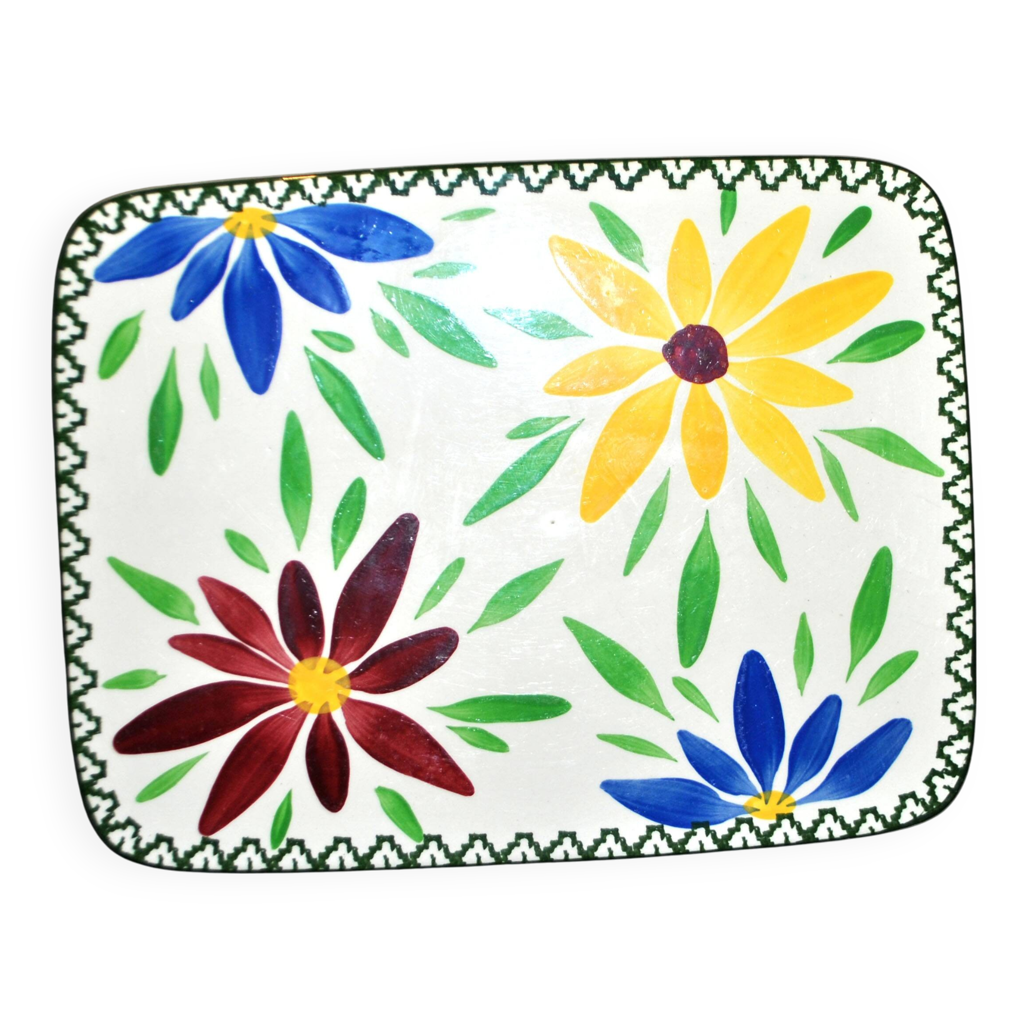 Vintage ceramic trivet from Saint-Clément - floral 1960-1970