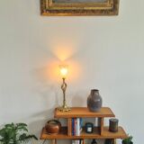 Low solid oak shelf, brutalist style, 60s