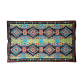 Handwoven vintage accent geometrical rug, colorful wool, Romanian carpet 220x146cm