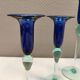 Royal Copenhagen set of 3 candle holders, model Harlequin in blue/turquoise glass.