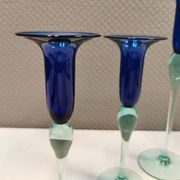Royal Copenhagen set of 3 candle holders, model Harlequin in blue/turquoise glass.