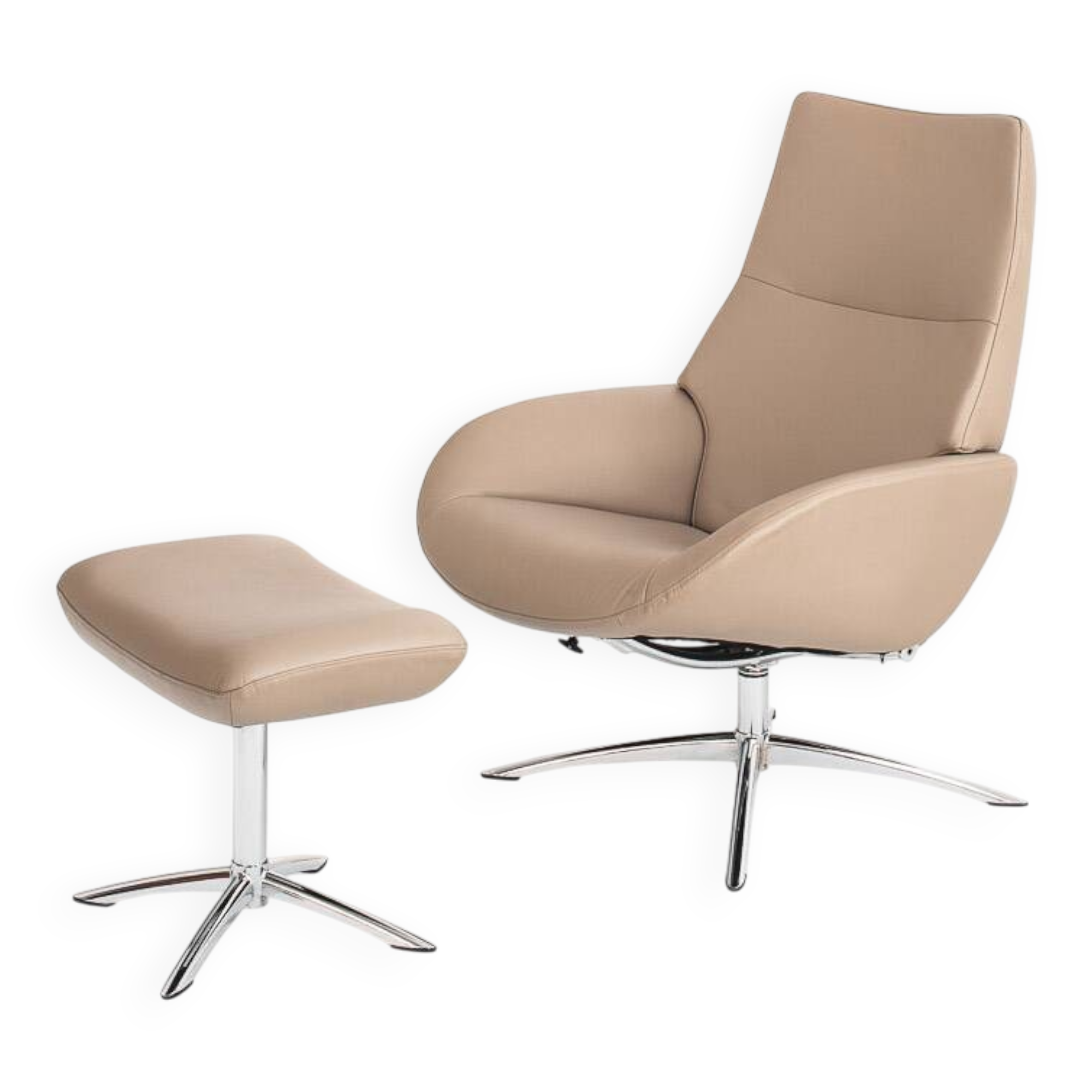 Leather armchair with footstool. Lotus model. Manufacturer: Kebe. Denmark