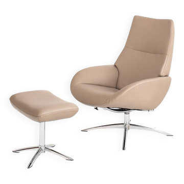 Leather armchair with footstool. Lotus model. Manufacturer: Kebe. Denmark