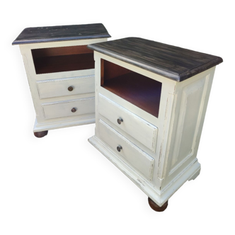 Two shabby chic wood bedside tables