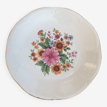 Hollow earthenware dish, GIEN France, floral pattern, very colorful flowers, tableware, vintage