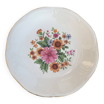 Hollow earthenware dish, GIEN France, floral pattern, very colorful flowers, tableware, vintage