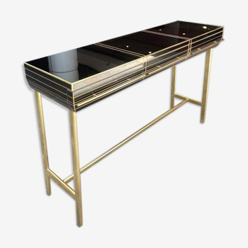 Tinted glass and brass console - Northern Italy - 80s