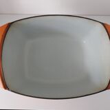 Double casserole in orange cast iron Le Creuset design Raymond Loewy