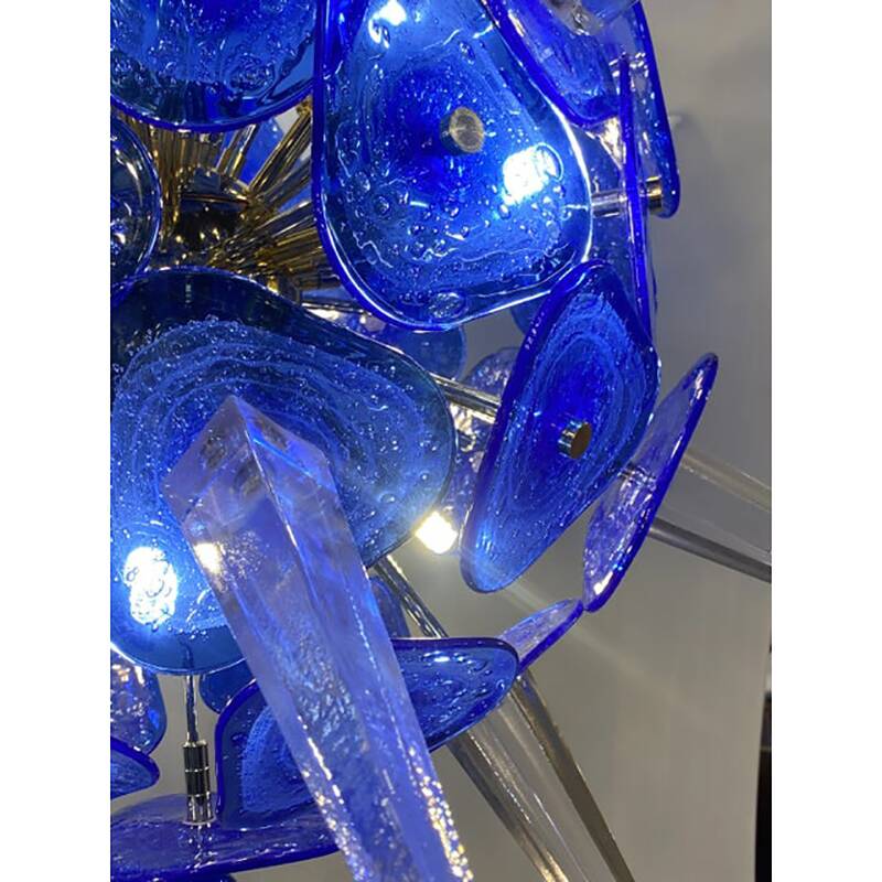 Blue Murano Style Glass Sputnik Gold Candlestick