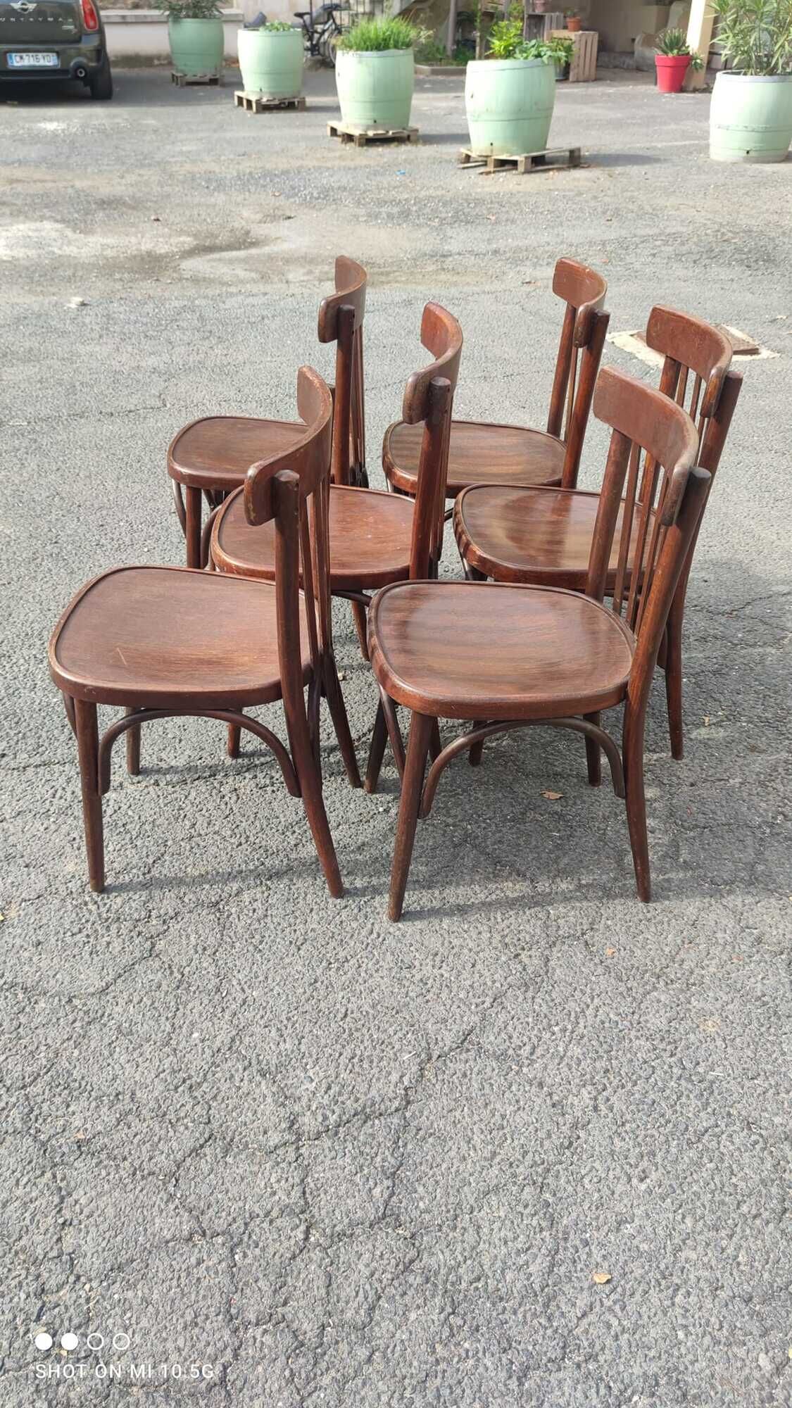 Series of 6 curved beech bistro chairs from Thonet around 1920/30