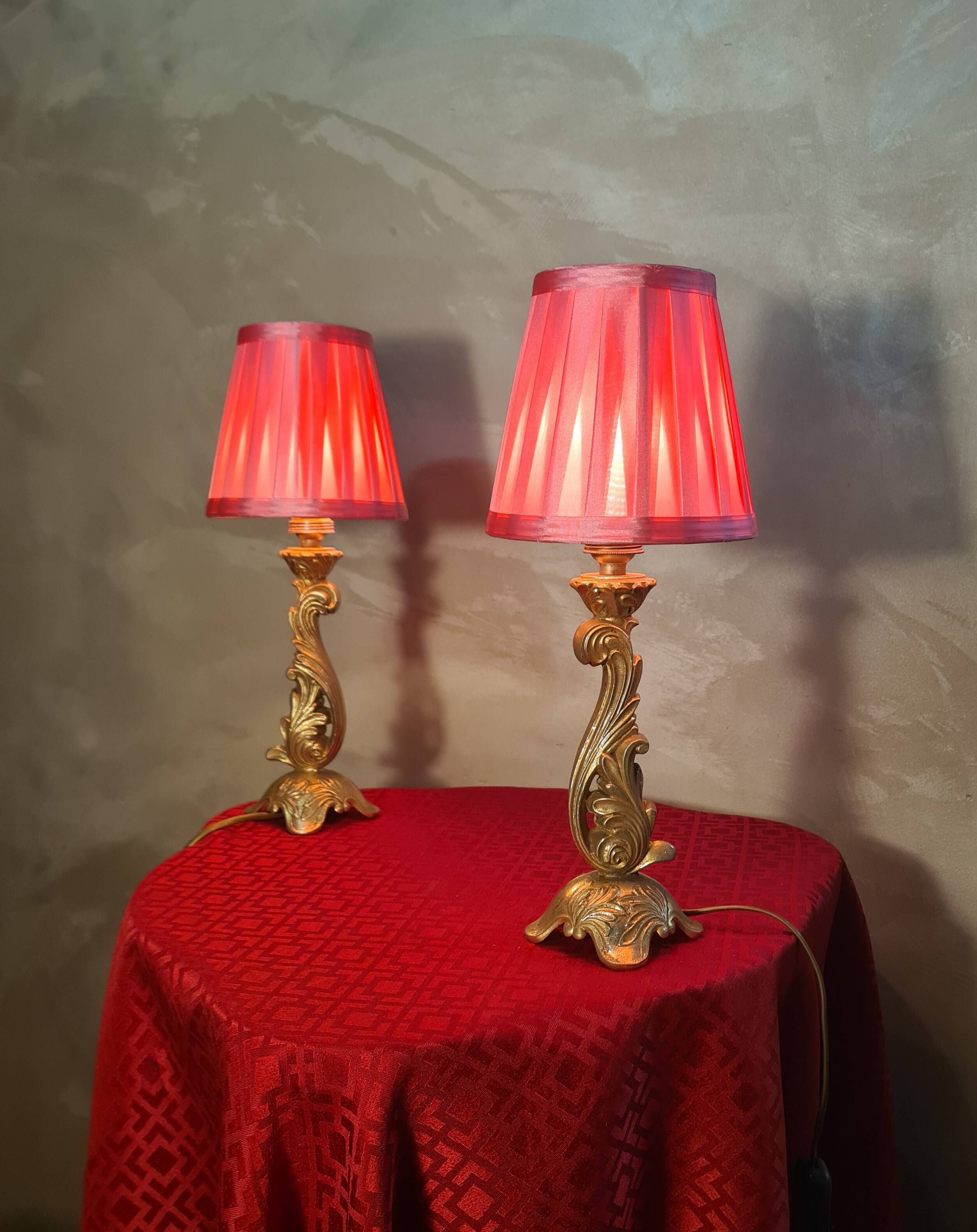 pair of gold steel lamps, bedside, bedroom, new lampshade 35x14, electric ok, clear