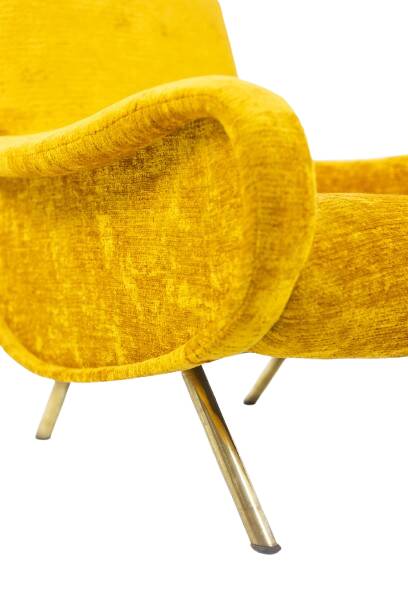 Marco Zanuso for Artflex. Yellow and gilded brass armchairs. 1950s.