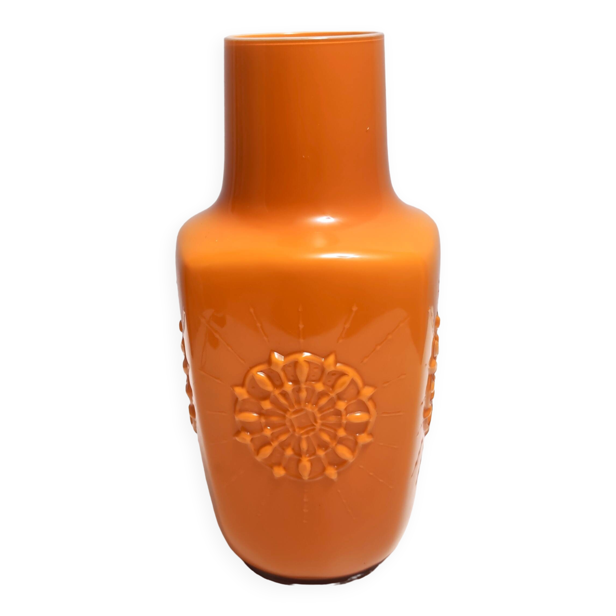 Postmodern Orange Encased Hand-Blown Glass Flower Vase, Empoli, Italy